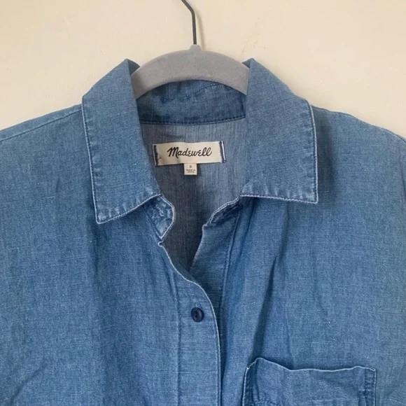 Madewell Blue Sleeveless Button Down Shirt with Tie Front - Picture 3 of 6
